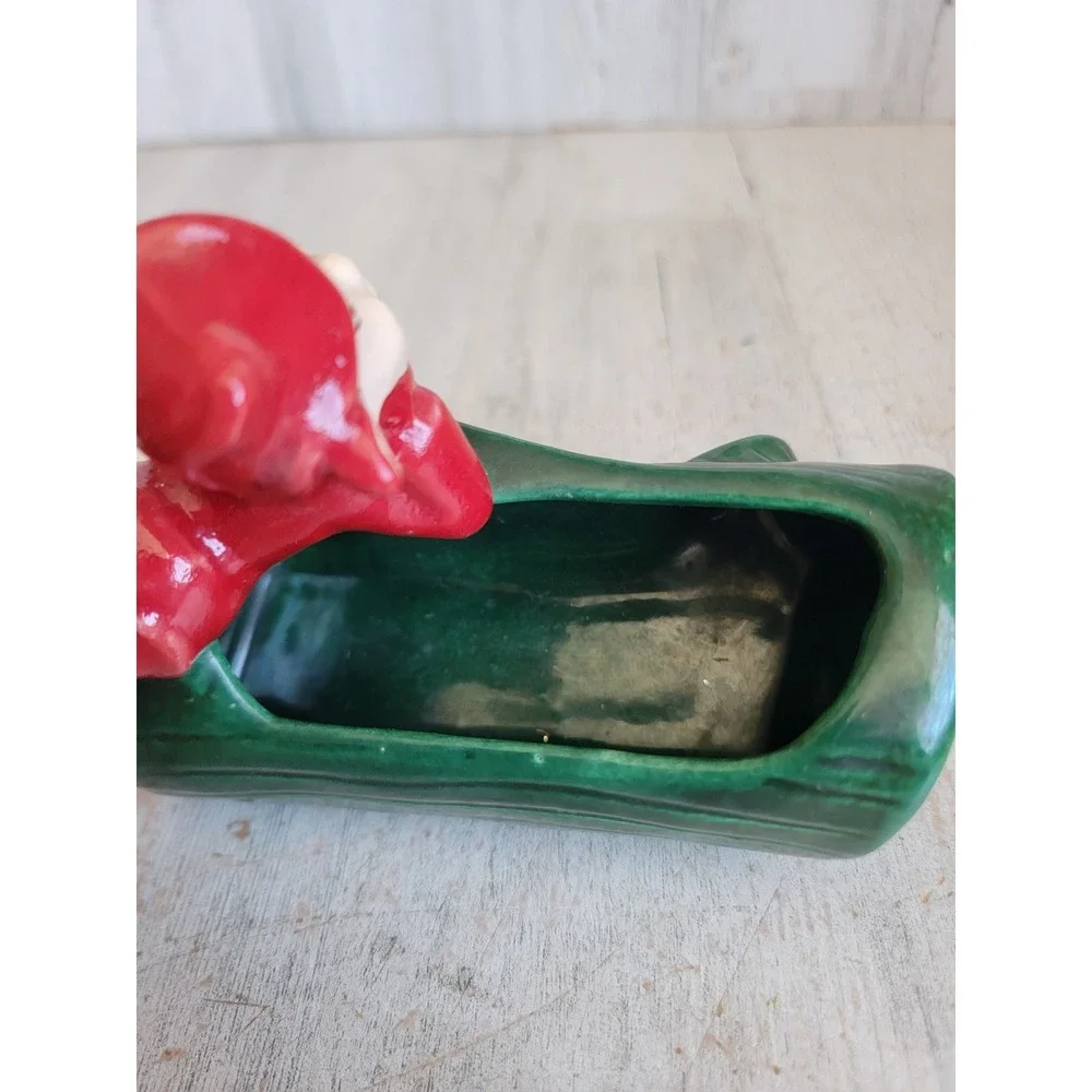 Vintage pixie elf log ceramic planter Xmas home decor art forest figure